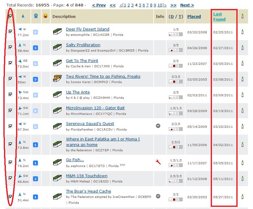 Caches Sorted By Last Found Date