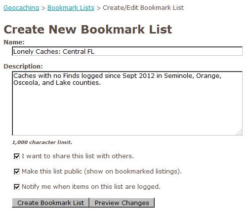 Create Bookmark List